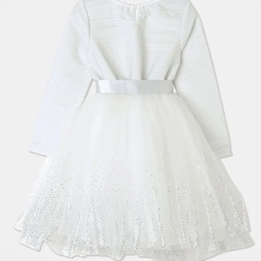 NWOT ORIGAMI Evie Long Sleeve Lurex Stripe Tutu Dress WHITE - Picture 3 of 14